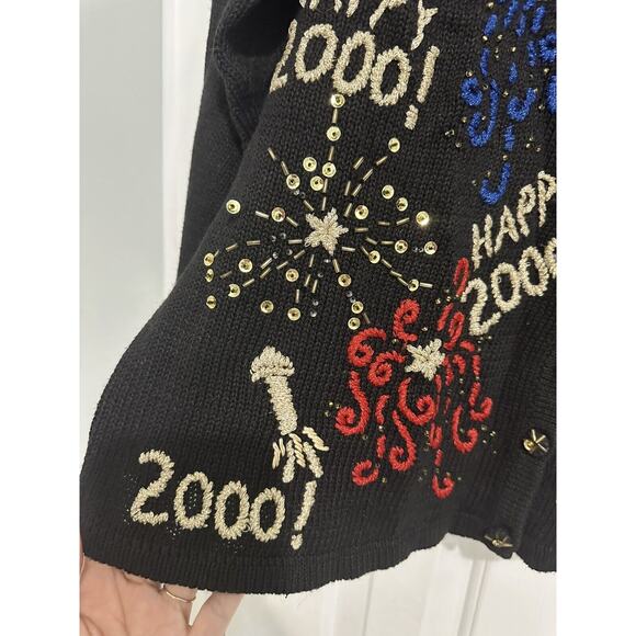 Tiara VTG Y2K Year 2000 Happy New Year Millennium Sweater Tiara Women Large - Picture 7 of 9